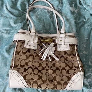 100% Authentic Coach Tote with White Leather Trim